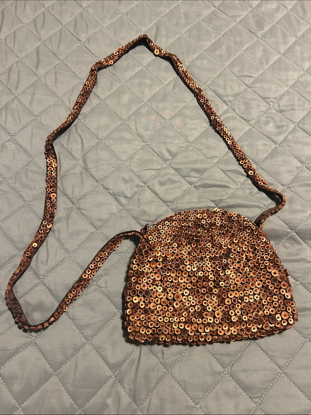 Vintage Chista New York glass beaded wood Crossbody brown  Bag